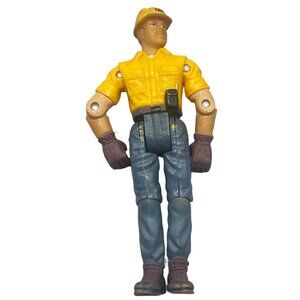 Cat Construction Worker Action Figure yellow blue gloves 4" READ